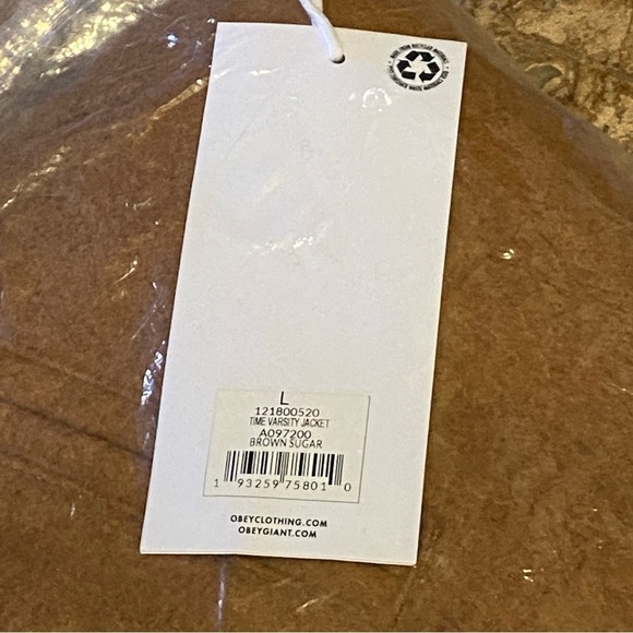 NWT~OBEY Brown Sugar Time Varsity Jacket Size Large-Unisex - Picture 6 of 7